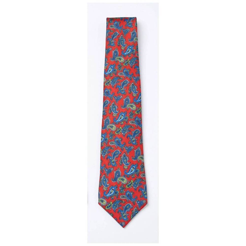 NEW KITON men's paisley print silk tie in red mix